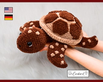 sea turtle crochet pattern english and german, digital pdf download, crochet turtle pattern, sea life amigurumis, crochet plushie pattern