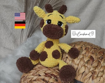 easy giraffe pattern; pdf download; crochet pattern english; german; crochet giraffe; crochet easy animal; amigurumi giraffe; toy pattern