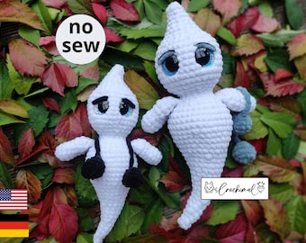 Spookie the ghost crochet pattern english and german, no sew pattern, autumn crochet pattern, amigurumi ghost pattern, crochet easy toy