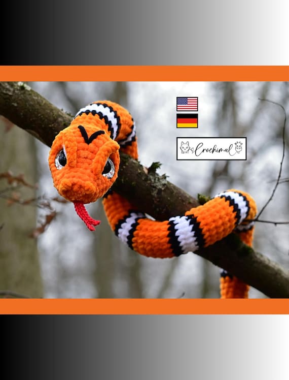 Schlange Häkelanleitung deutsch und englisch, digitaler pdf Download, Häkelmuster mit wenig Nähen, Amigurumi Schlange häkeln Anleitung,