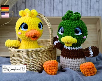 duck and chick crochet pattern english and german, crochet plushie pattern, Easter amigurumi pattern, crochet animal pattern, crochet duck
