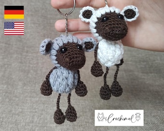 little sheep key chain crochet pattern english;german; pdf download; amigurumi key chain; little sheep pattern; crochet sheep pattern