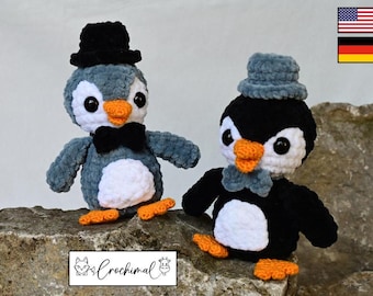 penguin crochet pattern english and german, pdf download, winter amigurumi crochet pattern, small crochet toy pattern, little penguin