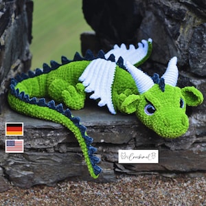 dragon crochet pattern, english, german, amigurumi pattern, crochet animal pattern, crochet plushie pattern, crochet dragon pattern, fantasy