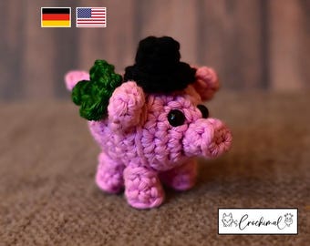 lucky pig crochet pattern english and german, pdf donload, crochet small pig pattern, crochet amigurumi pattern, new year