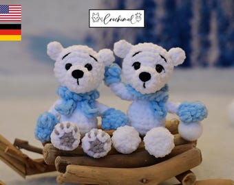 polar bear crochet pattern english and german, pdf download, crochet winter and Christmas pattern, crochet little polar bear pattern