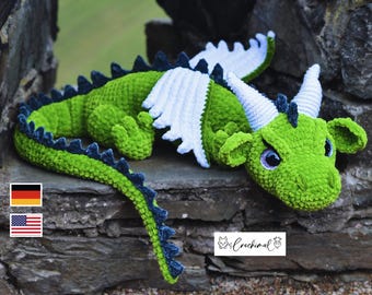 dragon crochet pattern, english, german, amigurumi pattern, crochet animal pattern, crochet plushie pattern, crochet dragon pattern, fantasy
