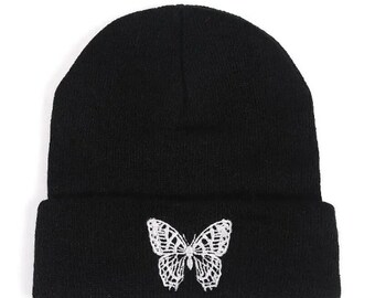Beanie HatButterfly Embroidery Women Autumn and Winter Hat