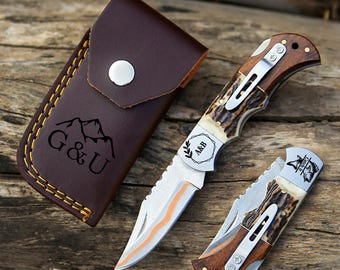 Personalized Copper Damascus Stainless Steel Pocket Knife, Engraved Folding Knife, Wedding Anniversary Gift, Thanksgiving Christmas Men Gift
