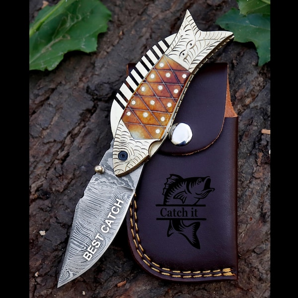 Personalized Damascus Steel Pocket Knife, Engraved Folding Knife, Birthday Anniversary  Gift, Groomsmen Gift, Best Dad Gift for Boyfriend