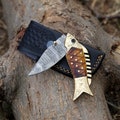 Handmade Damascus steel Personalized Pocket Knife Groomsman Gift Folding Knife Fish Camping Gift for Boyfriend Anniversary Birthday Gift Men