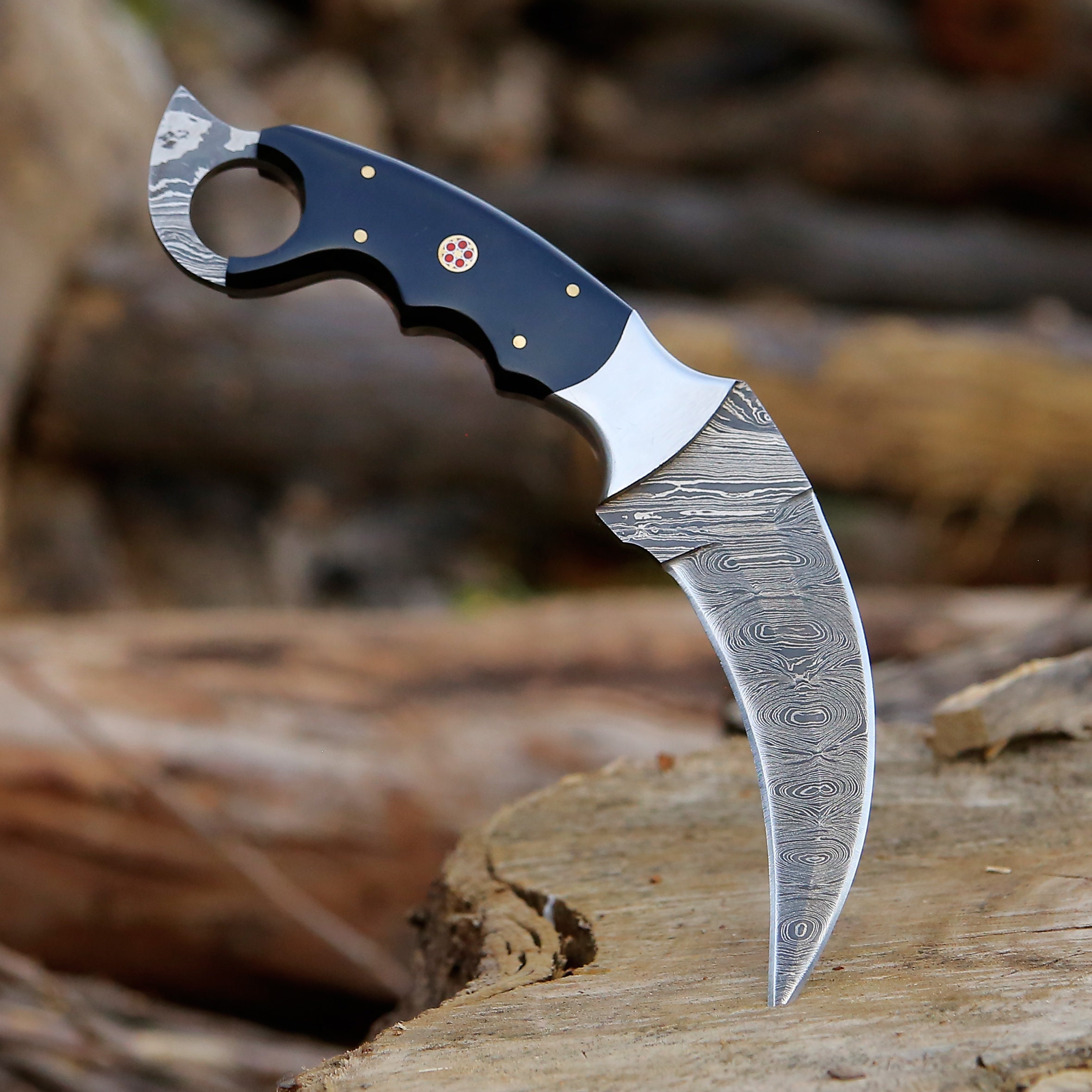 Custom Damascus Steel Karambit Knife-Personalized Hunting Knife, Groomsman Gift, EDC Camping Blade, Gift for Boyfriend or dad Husband Gift