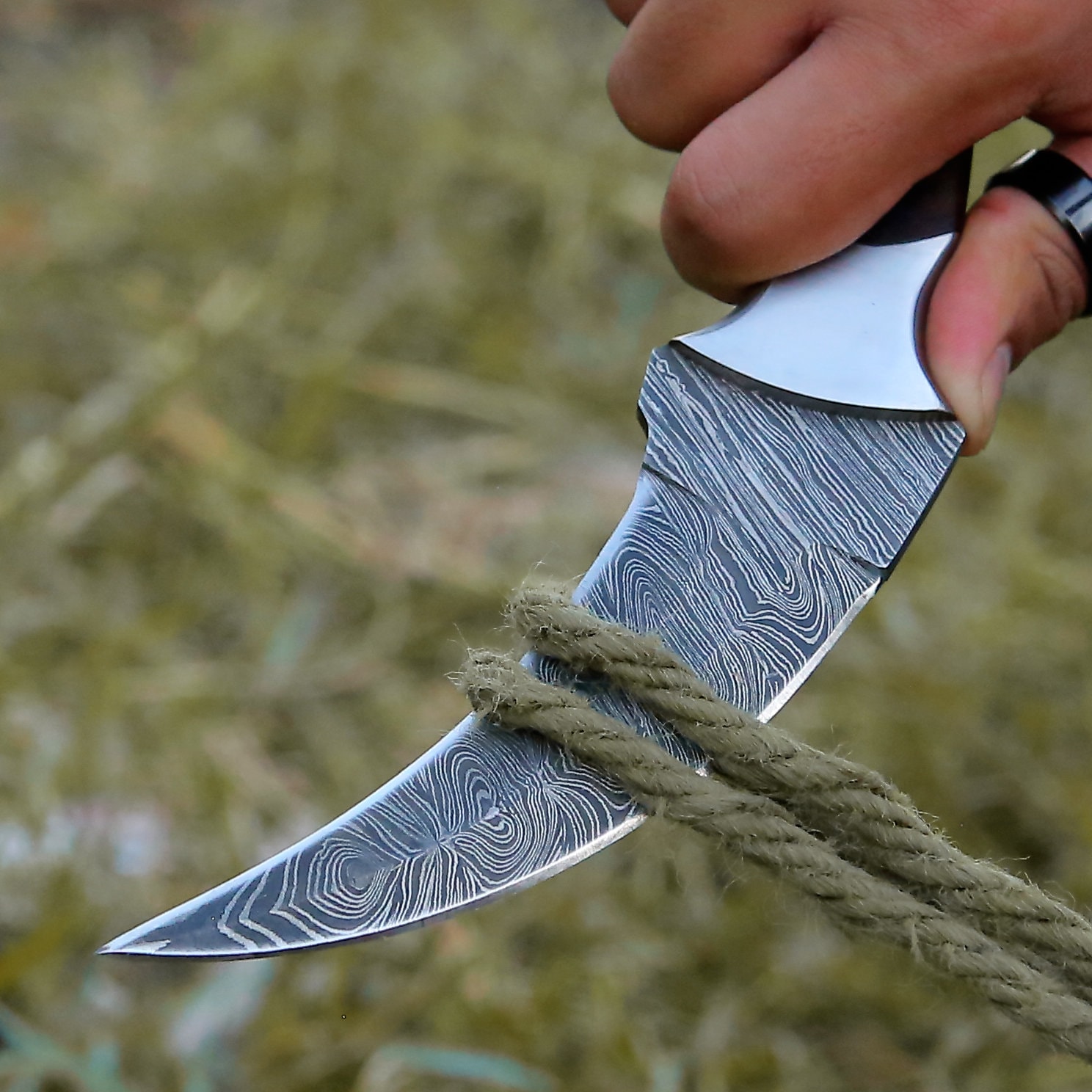 Custom Damascus Steel Karambit Knife-Personalized Hunting Knife, Groomsman Gift, EDC Camping Blade, Gift for Boyfriend or dad Husband Gift