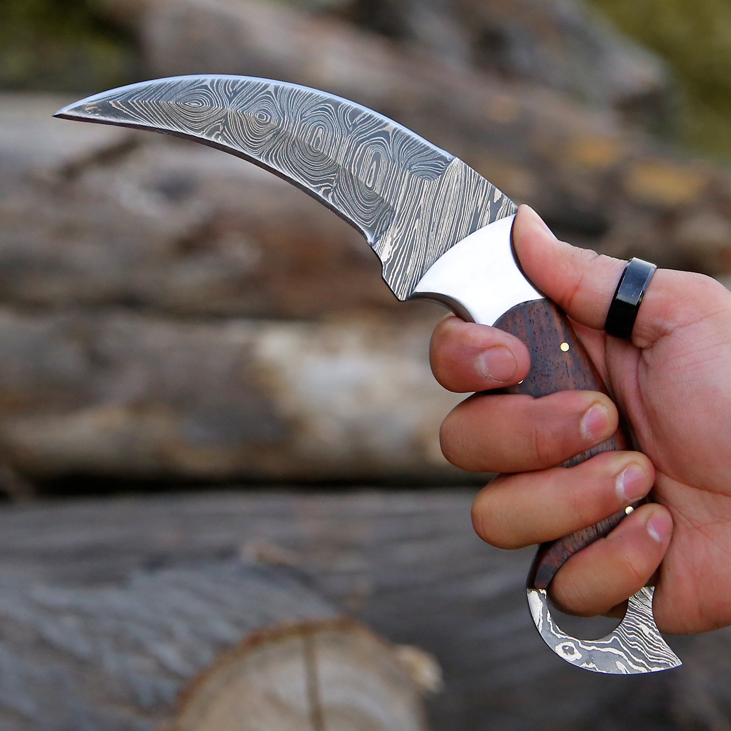 Custom Damascus Steel Karambit Knife-Personalized Hunting Knife, Groomsman Gift, EDC Camping Blade, Gift for Boyfriend or dad Husband Gift