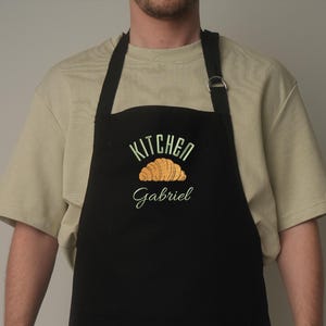 Tablier personnalisé brodé avec texte, texte souhaité, motif ou nom, idée cadeau, tablier de cuisine individuel pour chacun