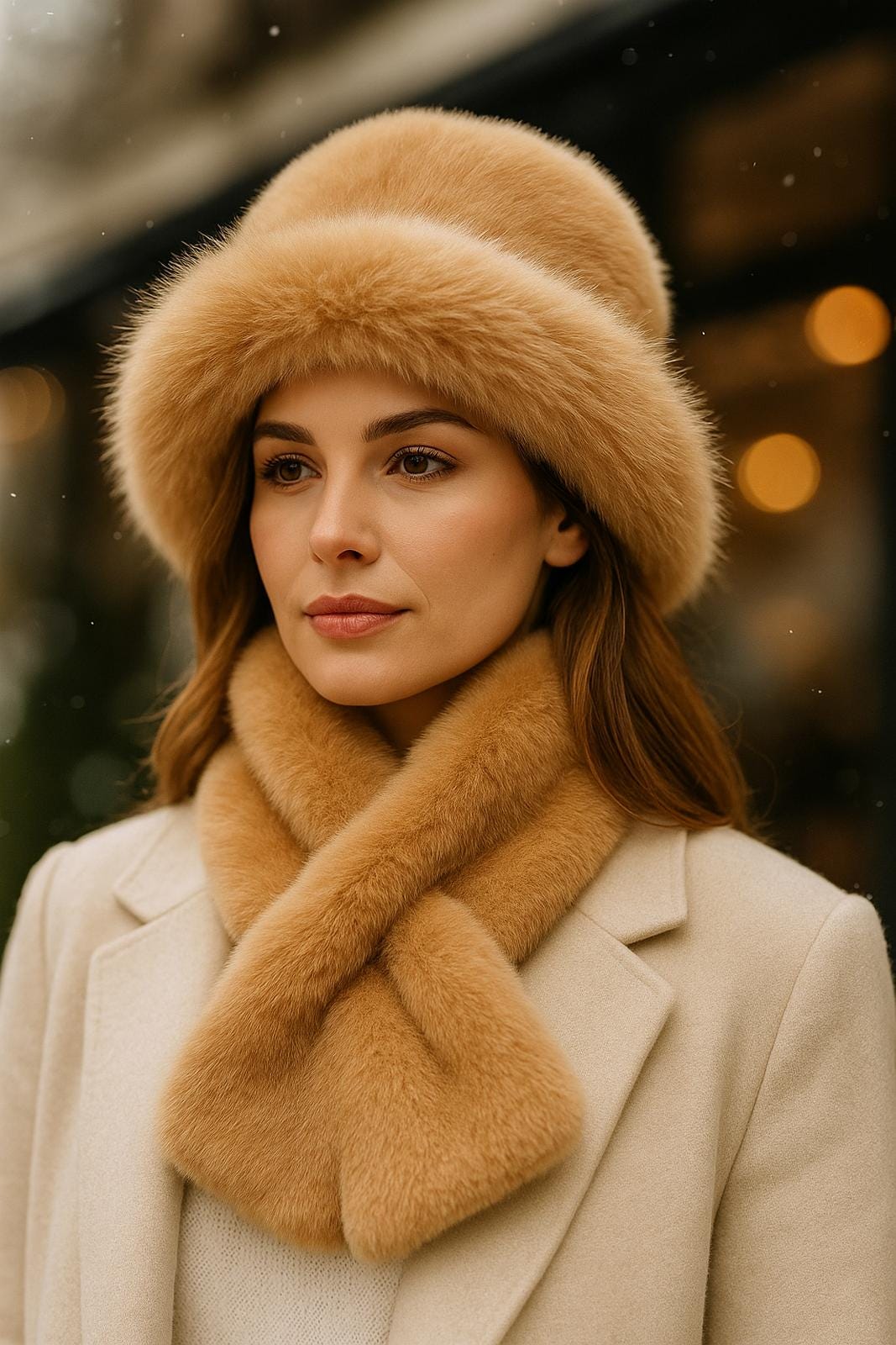 Faux Fur Winter Hat Scarf Set • Elegant Women display picture 3