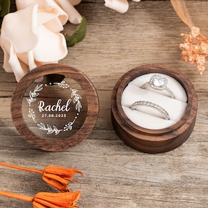Custom Ring Box, Personalized Wood Ring Box, Round Engagement Ring Box, Double Ring Bearer Box, Wedding Ring Box, Ring Box Proposal