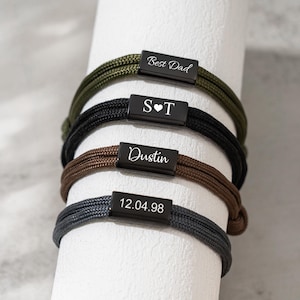 Gepersonaliseerde herenarmband, aangepaste zeiltouwarmband, vriendschap gepersonaliseerd cadeau, gegraveerde surferarmband, cadeau voor hem, cadeau voor papa