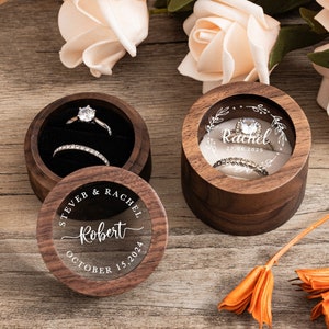 Boîte à bagues en bois personnalisée, boîte à bagues doubles, boîte à bagues de fiançailles ronde, boîte à bagues personnalisée avec nom, boîte à bagues de mariage, proposition de boîte à bagues