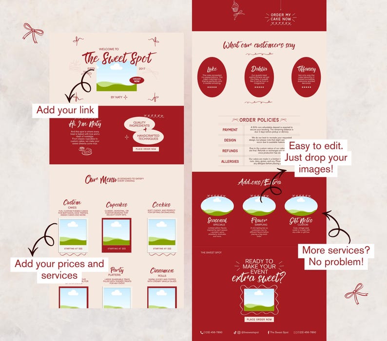Vintage Bakery Business Web Template, Baker Pricing Info, Home Baker Website, Dessert Shop, Editable Cake Business, Retro Website for Bakers image 4