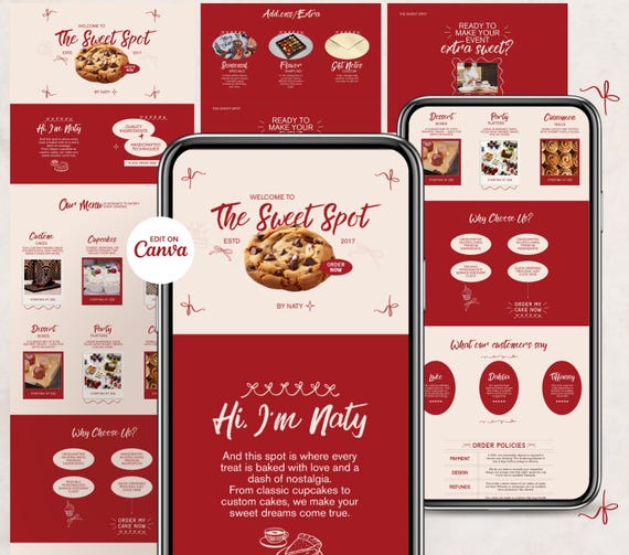 Vintage Bakery Business Web Template, Baker Pricing Info, Home Baker Website, Dessert Shop, Editable Cake Business, Retro Website for Bakers