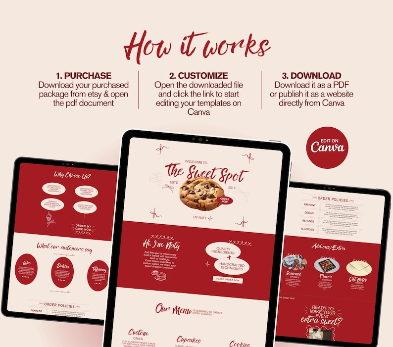 Vintage Bakery Business Web Template, Baker Pricing Info, Home Baker Website, Dessert Shop, Editable Cake Business, Retro Website for Bakers image 3