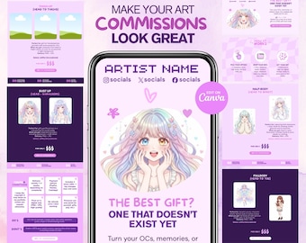 Web Template for Artists, Custom Commission Sheet, Freelance, Crafters, Canva Pricing Page, Art Commission Info Sheet, Cute Kawaii Aesthetic