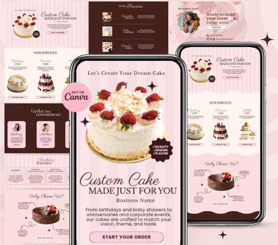 Bakery Business Web Template, Baker Pricing Info, Home Baker Website, Dessert Shop, Editable Cake Business, Website for Bakers, Cake Order