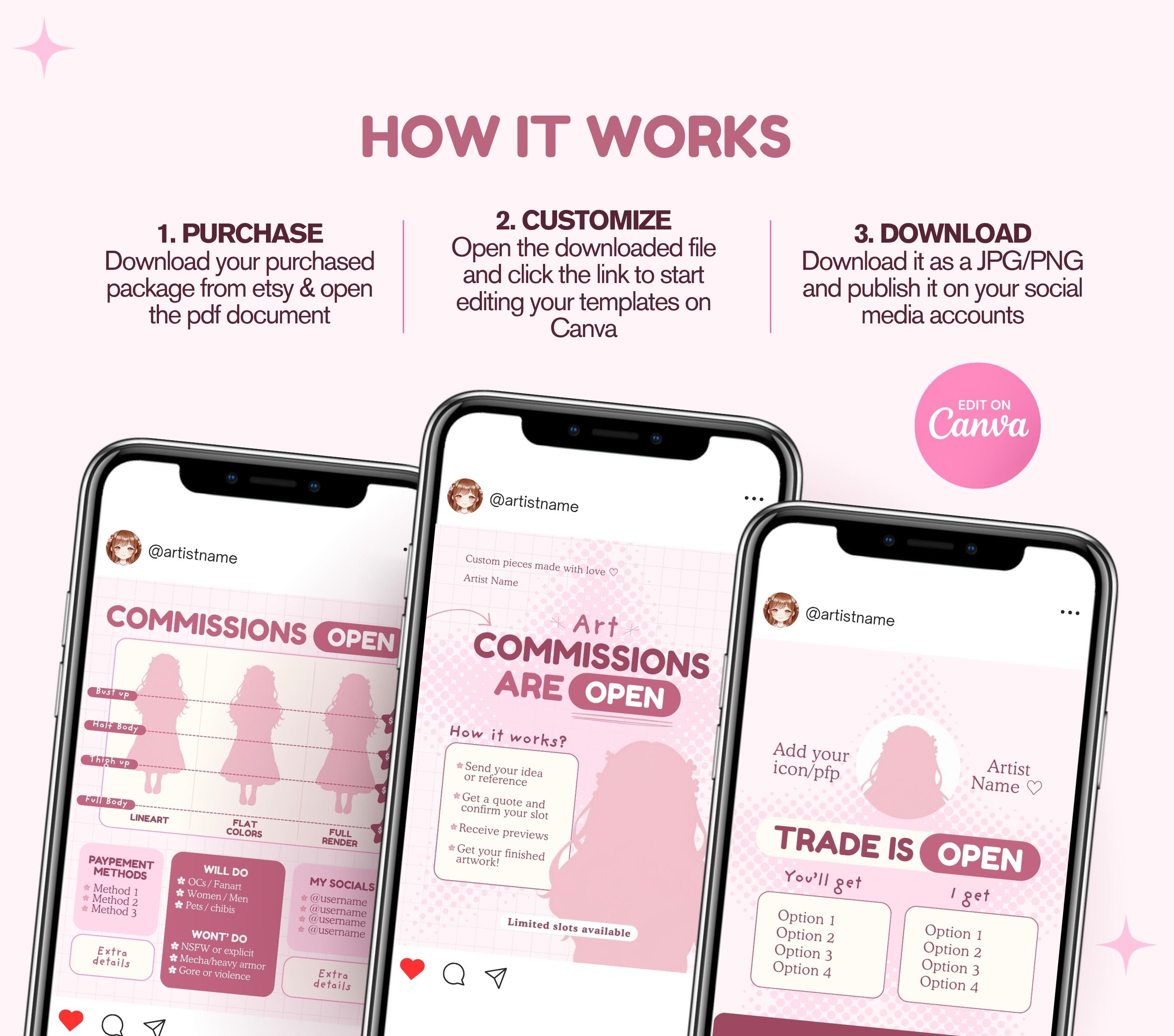 Editable Artist Commission Sheet, Social Media Template for Digital ...
