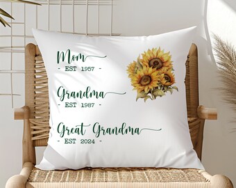 Sunflower Grandma Blessings Pillow, Happy Mothers Day Gift, Grandma Best Gift Idea, Grandmother Personalized Pillow, Custom Pillow, Mom Gift