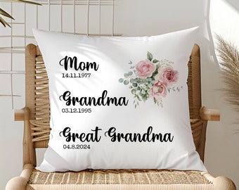 Flowers Grandma Blessings Pillow, Happy Mothers Day Gift, Grandma Best Gift Idea, Grandmother Personalized Pillow, Custom Pillow, Mom Gift