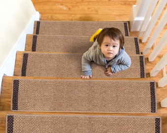 Tapis pour marches d'escalier en jute de ferme, Tapis d'escalier avec bordure, Tapis d'escalier fin pour marches en bois, Tapis de marche avec semelle antidérapante, Tapis d'escalier lavable