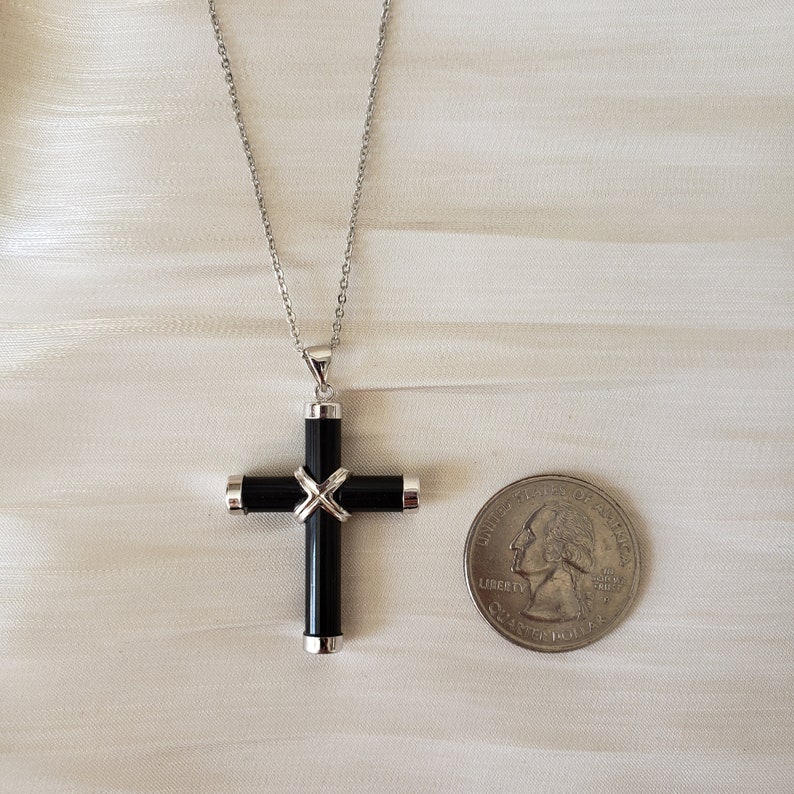 18k Gold Black Onyx Cross Necklace Silver Black Jade Religion Prayer ...