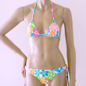 Brazilian Scrunch Back Bikini Bottom and Triangle Top in Maui White Floral Print in Top Sizes to DD