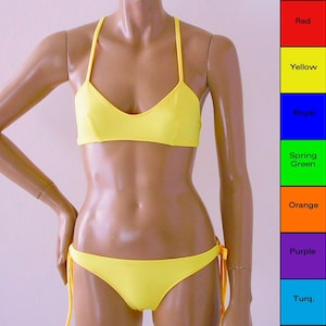 Crossback Ballet Top and Tie Bottom Bikini in Red, Yellow, Blue, Green. Orange, Fuschia, Purple, Turquoise