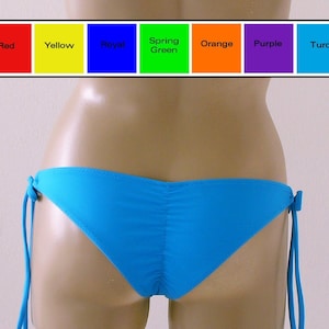 Brazilian Scrunch Bikini Bottom with Tie Sides in Blue, Red, Purple, Orange, Turquoise, Green, Yellow, Fuschia
