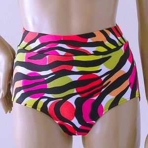 High Waisted Swimsuit Bikini Bottom in Miro Multicolored Zebra Print in S-M-L-XL