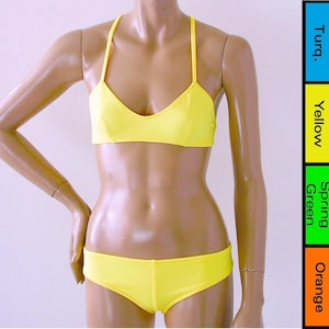 X Back Ballet Top and Brazilian Boy Short Bikini Bottom in Yellow. Turquoise, Green or Orange in S.M.L.XL