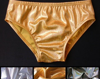 MENS Swim Brief Swimsuit in Gold, Silver, or Disco Ball Glitter Hologram