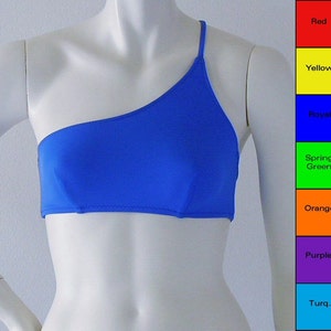 Asymmetrical One Shoulder Bikini Top in Red, Yellow, Blue, Green, Orange, Fuschia, Purple, Turquoise
