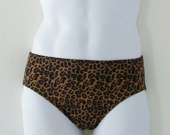 Mens Swim Brief Swimsuit in Brown Leopard Print