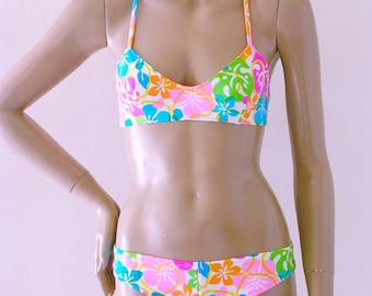 Cross Back Ballet Top and Brazilian Boy Short Bikini Bottom in Maui White Floral