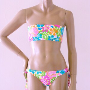 Strapless Bandeau Top and Tie Bottom Bikini in Maui White Floral Available in D Cups