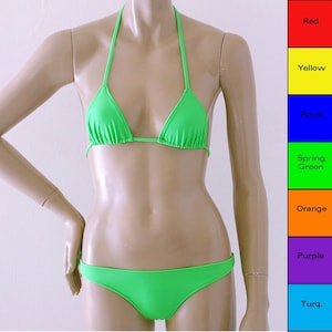 Scrunch Back Brazilian Bikini Bottom and Triangle Top in Red, Yellow, Green, Blue, Orange, Purple, Turquoise, Fuschia