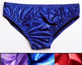 MENS Swim Brief Swimsuit in Red, Purple or Blue Glitter Hologram