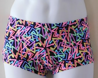 Mens Low Rise Square Cut Swimsuit in Neon Rave Print