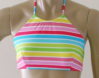 Cabana Stripe High Neck Halter Bikini Top in S-M-L-XL