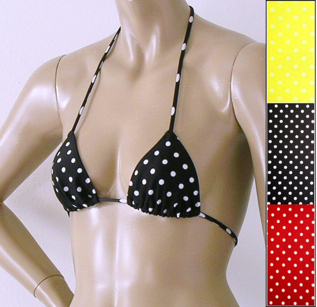 Triangle Bikini Top in Black Yellow and Red Polka Dots in - Etsy
