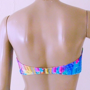 80s 90s Thong Bikini Bottom Swimsuit with High Leg and Strapless Bandeau Top in Skyline Print and Turquoise image 3