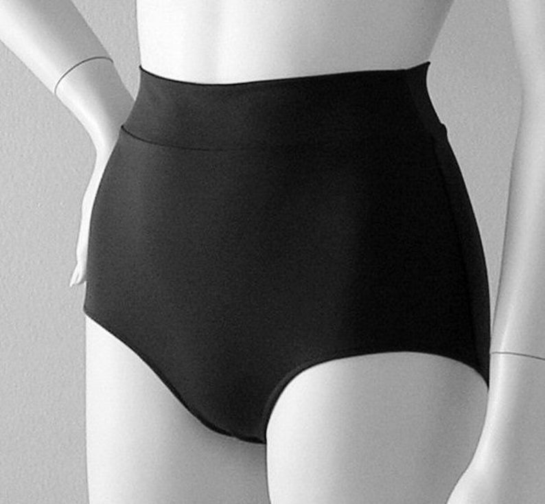 High Waisted Bikini Bottom with Banded Waist in Black, Navy, Burgundy or Brown in S-M-L-XL image 2